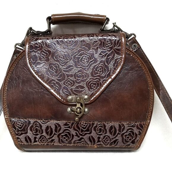 VINTAGE 60s Leather Floral Swing Latch Saddle Bag - Picture 2 of 8